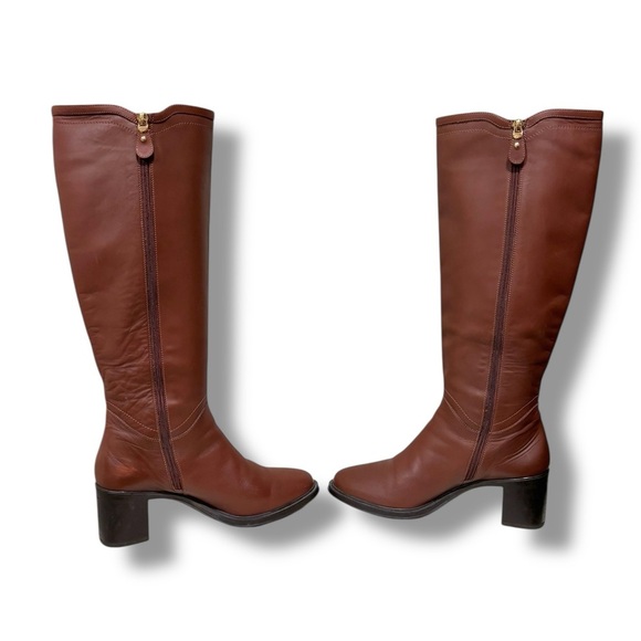 Salvatore Ferragamo Fersea Cognac Brown Leather Gold Logo Riding Boots Size 8 - Picture 2 of 13